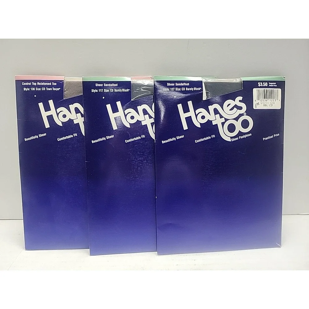 Hanes Too! Lot Of 3 Pantyhose Classic Taupe/barely Black Size CD Sandalfoot New